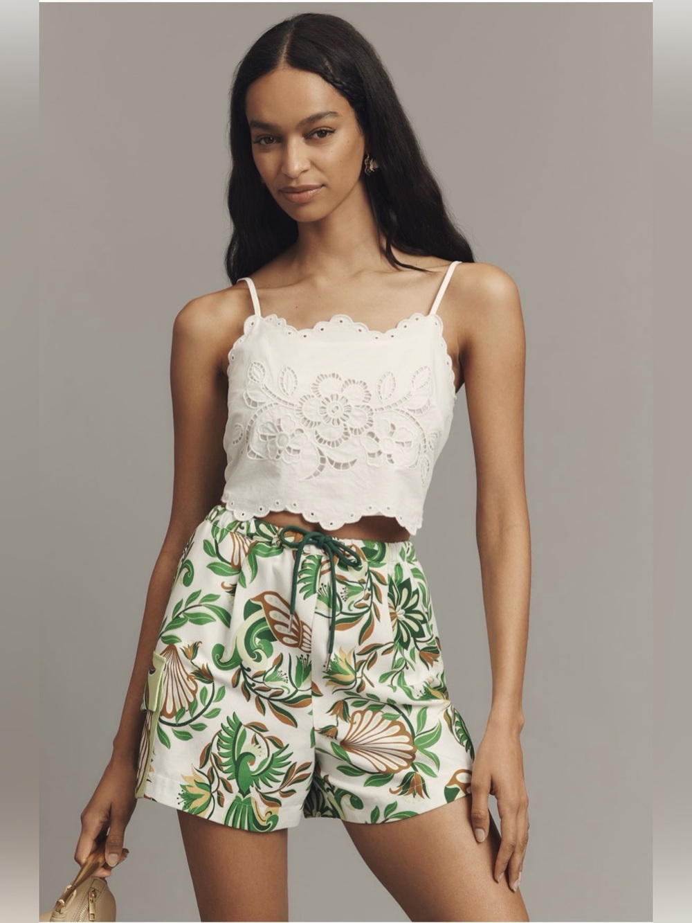 NWT Farm Rio for Anthropologie Tie Front Tropical Print Cargo  Shorts Size Large